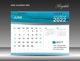 vector de plantilla de calendario de escritorio 2022, junio de 2022 año