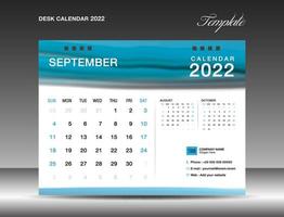 vector de plantilla de calendario de escritorio 2022, año de septiembre de 2022