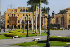 Beautiful colonial buildings and streets in the Peruvian capital, Lima Editorial photo. photo