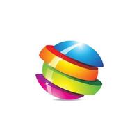 una imagen 3d de una esfera colorida cortada en piezas coloridas se ve moderna y brillante en un fondo blanco vector