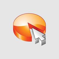 un icono de cursor de computadora 3d en color metálico brillante naranja brillante vector