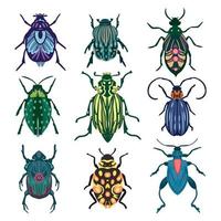conjunto vectorial de varios escarabajos coloridos vector