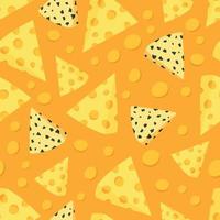 Seamless Pattern with Pieces and Slices of Cheese on a Cheese Background vector