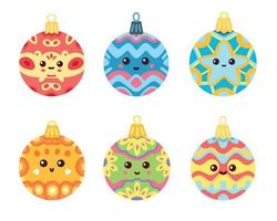 conjunto de divertidas y lindas bolas de navidad decorativas. conjunto de vectores de bolas de navidad ornamentales