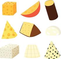 Set of Vector Illustrations of Different Types of Cheese