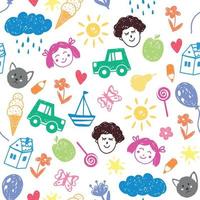 Childish Seamless Pattern with Funny Doodles vector