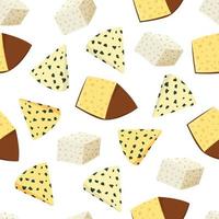 patrón sin costuras con trozos de queso de diferentes variedades vector