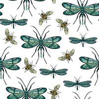 Decorative Seamless Pattern with Beauty Flying Insects vector