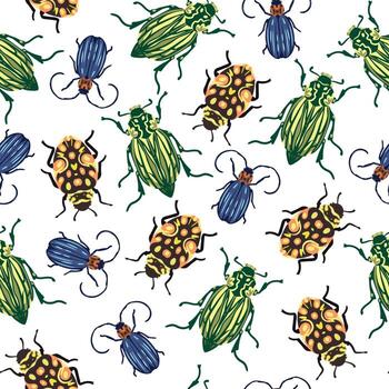 patrón vectorial sin costuras con varios escarabajos vibrantes vector