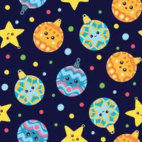 Decorative Colorful Seamless Pattern with Funny Cute Christmas Balls on Dark Blue Background vector