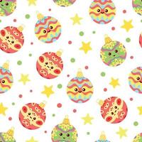 Decorative Seamless Pattern with Funny Cute Christmas Balls and Decorative Elements vector