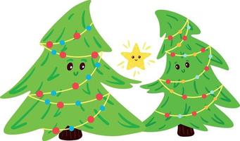 ilustración de un par de árboles de navidad lindos y divertidos con bolas decorativas de navidad vector
