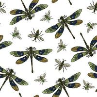 Decorative Seamless Pattern with Dragonfly and Bees vector