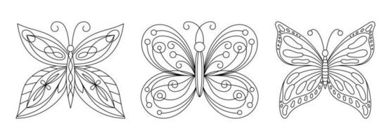 SET OF ISOLATED VECTOR SILHOUETTES OF BUTTERFLIES ON A WHITE BACKGROUND