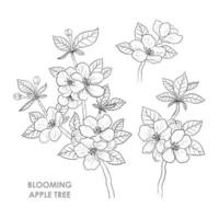 SET OF VECTOR BLOOMING APPLE TREES ISOLATED ON A WHITE BACKGROUND