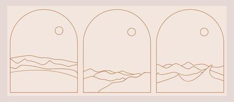 Set of Boho Landscape Logos in Trendy Minimal Liner Style vector