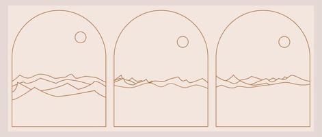 Set of Boho Landscape Logos in Trendy Minimal Liner Style vector