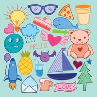 collection hand drawn kids doodle illustration for stickers poster etc vector