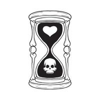 reloj de arena dibujado a mano con ilustración de garabato de calavera para póster de pegatinas de tatuaje, etc. vector