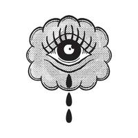 hand drawn cloud with eye vintage doodle illustration for tattoo stickers poster etc vector