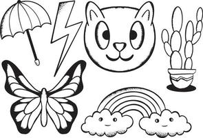 collection hand drawn kids doodle illustration for stickers poster etc vector