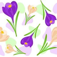 patrón sin costuras de azafrán. flores de primavera en morado y beige. ilustración vectorial dibujada a mano. adecuado para fondo web, papel de regalo, tela o textil. vector