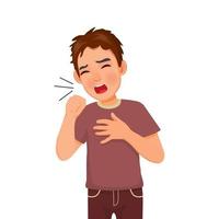 Sick young man coughing because of cold, fever, bronchitis, asthma, allergy and respiratory diseases symptoms vector