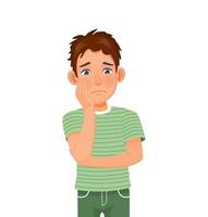 handsome depressed young man feeling sad, upset, tired and bored with hand on his cheek and crossed arms vector