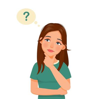 beautiful young woman thinking looking up while touching her chin to find solution of problems