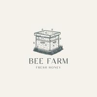 abeja granja grabado retro vintage logo icono diseño plantilla vector ilustración