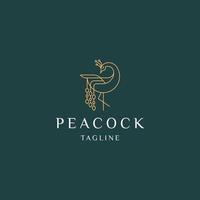 Peacock line art elegant gold color logo icon design template flat vector illustration