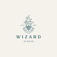 Wizard mono line logo icon design template vector illustration