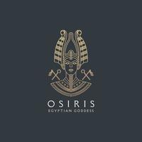 Osiris egyptian goddess line style logo icon design template. Elegant, luxury, gold, flat modern vector illustration