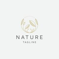 Natural tree flower elegant gold color line art logo icon design template flat vector illustration