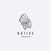 diseño de icono de logotipo nativo indio americano ilustración de vector de línea mono
