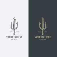 Sword trident mono line logo icon design template flat vector illustration