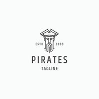 vector plano de plantilla de diseño de icono de logotipo de arte de línea de capitán pirata