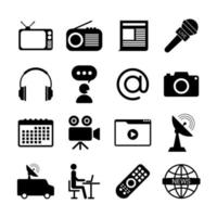 Mass media vector icon set on white background