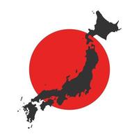 Japón mapa negro y concepto de vector de bandera