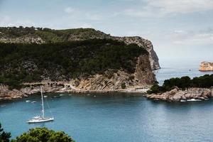 Beautiful beach with very clean and azure water on the mediterranean sea in the island of Ibiza, Spain photo