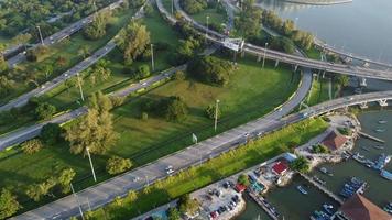 Aerial view car traffic at highway near sea coastal video