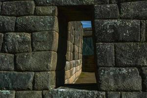 Wonder of the World Machu Picchu in Peru. Beautiful landscape in Andes Mountains with Incan sacred city ruins. photo