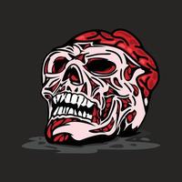 Brain in skull, Broken skeleton head illustration artwork. vector