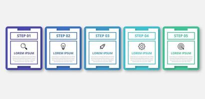 Business infographic template. Thin line design label with icon and 5 options, steps or processes. vector