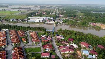 Aerial view steel iron bridge cross Kerian River video