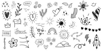 Hand drawn doodle love design. Hearts, love and elements.Web vector