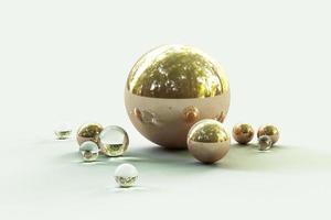 Geometric shapes with environment reflected on sphere. 3d rendering photo