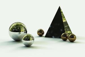 Geometric shapes with environment reflected on sphere. 3d rendering photo