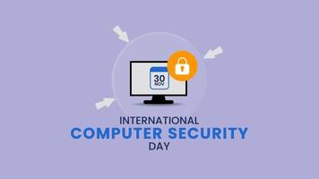 Vector graphic of international computer security day greeting text. With monitor vector, shield, lock icon and digital pattern.