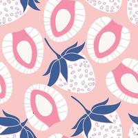 diseño de patrones sin fisuras de fresas. hermoso fondo de bayas tropicales. frutas tropicales y hojas de fondo transparente. bueno para estampados, papel de envolver, textiles y telas. vector